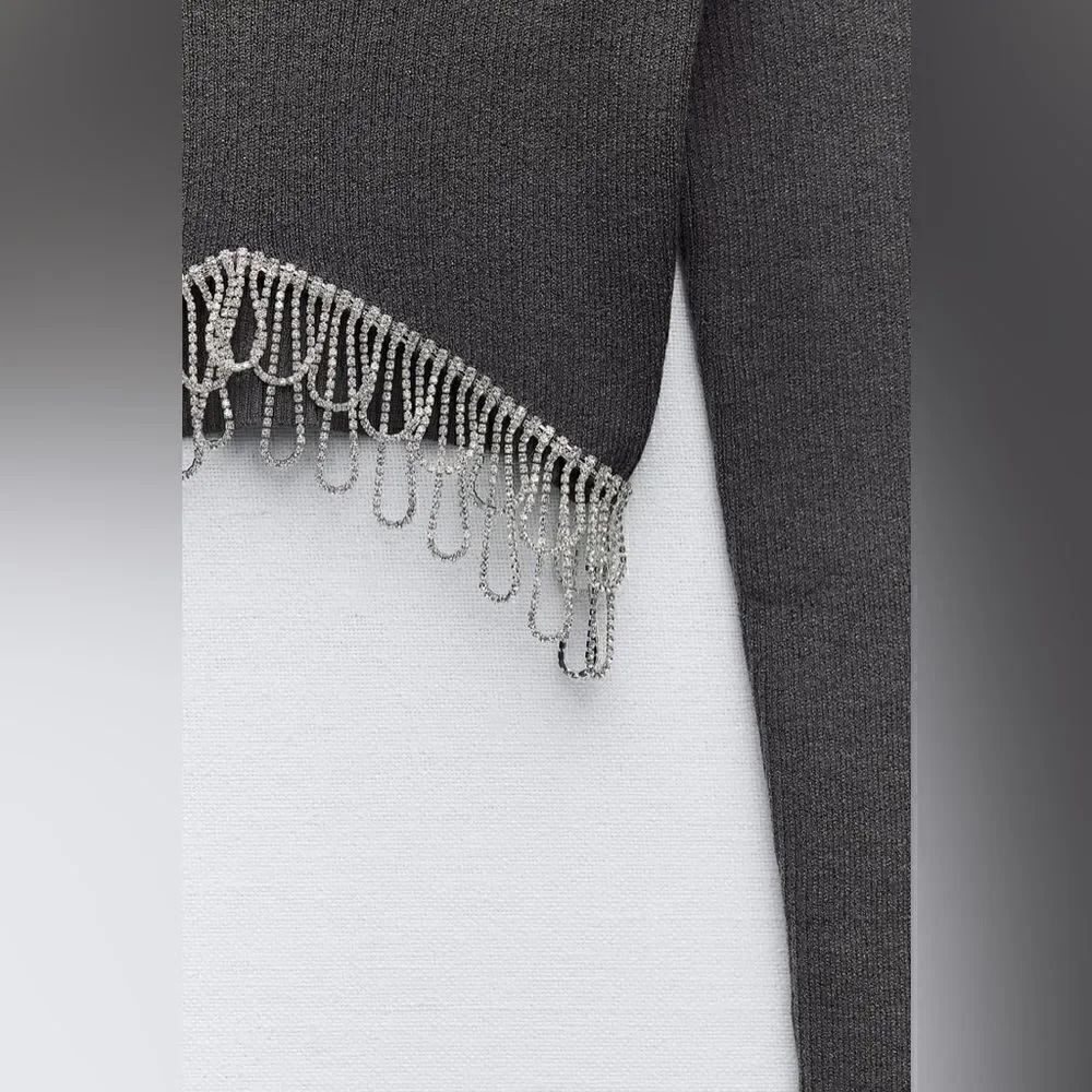 ZARA RHINESTONE SOFT CROP TOP - Picture 11 of 12